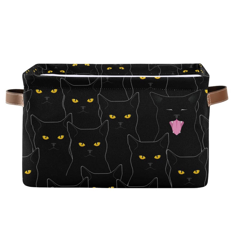 DOMIKING Rectangular Storage Bin Cute Black Cats Basket with Handles - Organizer Bin for Toys, Books, Laundry Basket for Kids/Pets, Playroom - Image 1
